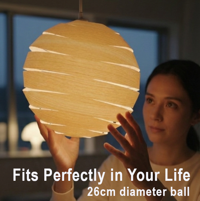 Jupiter - Origami-inspired spherical Hinoki pendant light | Jupiter（木星）｜折り紙発想・球体ヒノキシェードのペンダントライト